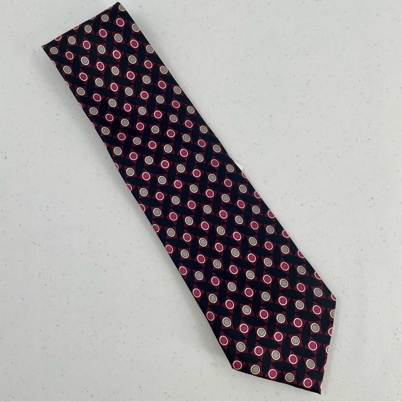 NWT Vintage Mistero by Sirco 100% Silk Korean Burgundy Black Taupe Raspberry Tie - Picture 1 of 11